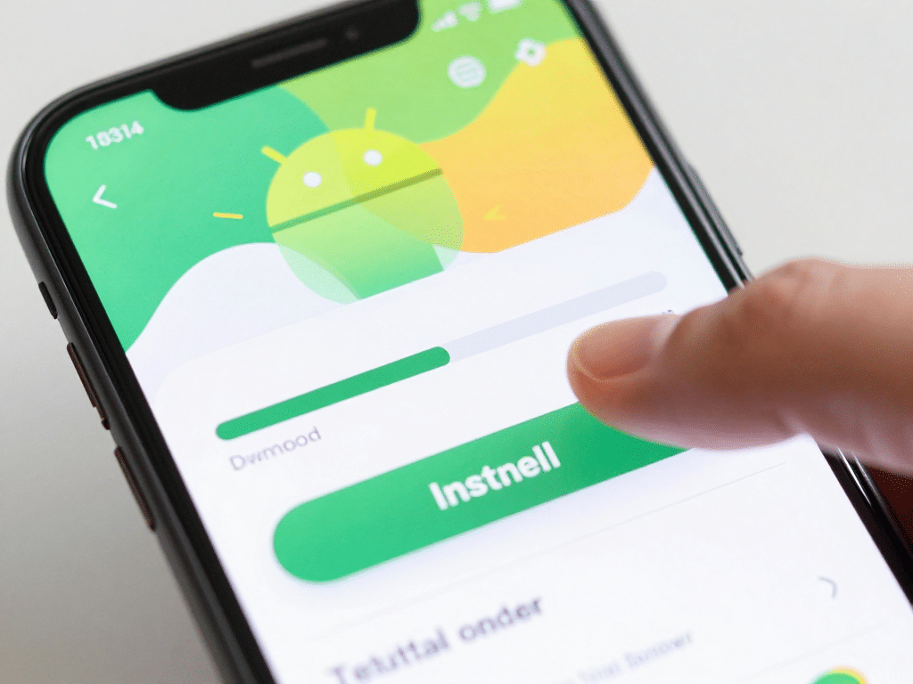Màn Hình Điện Thoại Android Hiển Thị Quá Trình Tải Và Cài Đặt Sunwin Apk Cho Android 2026, Ngón Tay Chạm Nút Cài Đặt Ứng Dụng Màn hình điện thoại Android hiển thị quá trình tải và cài đặt Sunwin APK cho Android 2026, ngón tay chạm nút cài đặt ứng dụng